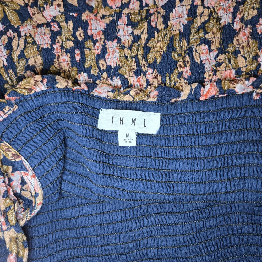 THML Navy Mini Dress with Pink Floral Pattern and Square Neckline Size M - Picture 9 of 14